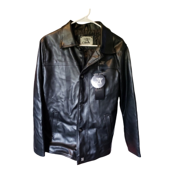 A Collezioni  Men's Size S 48 Black Faux Leather Jacket - Picture 1 of 8